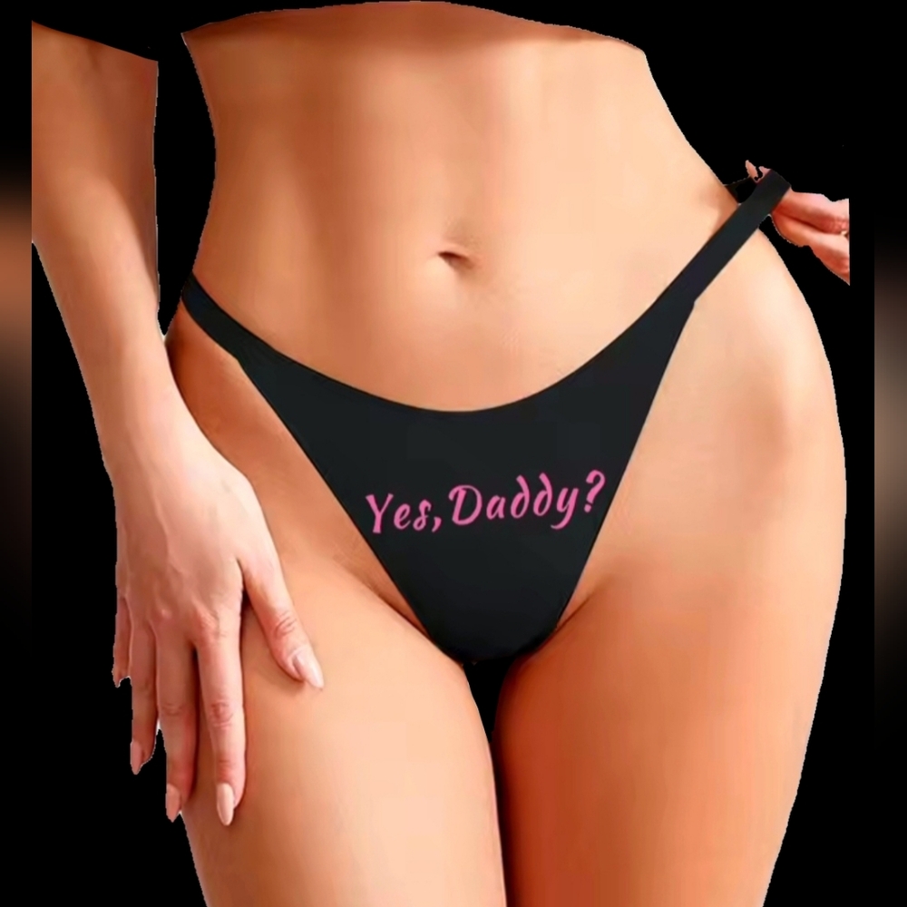Vibes naughty adult yes daddy graphic sexy blk gold charm thong panty XL/12 NWT